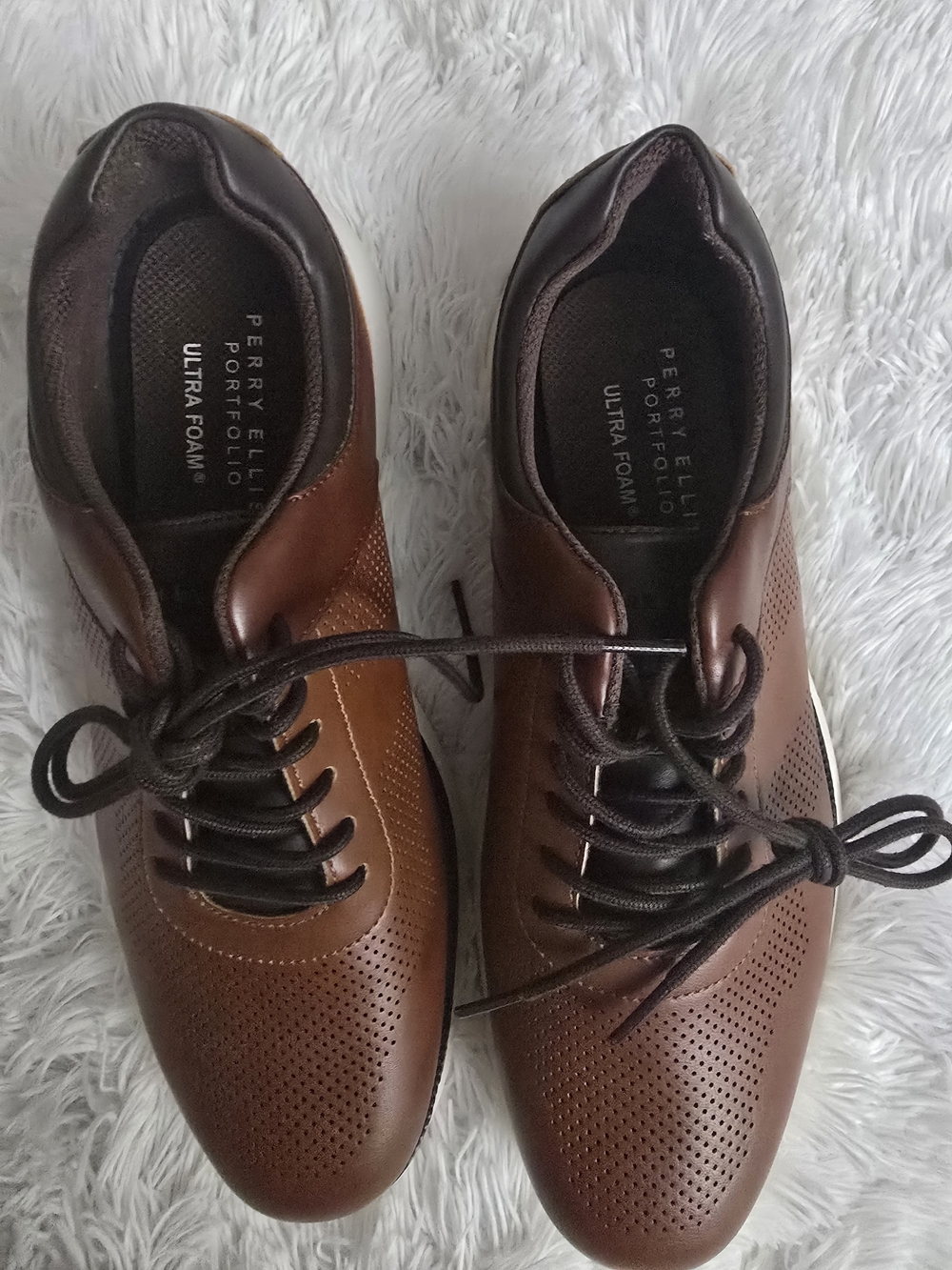 Perry Ellis Brown Perforated Leather Men's Sneakers